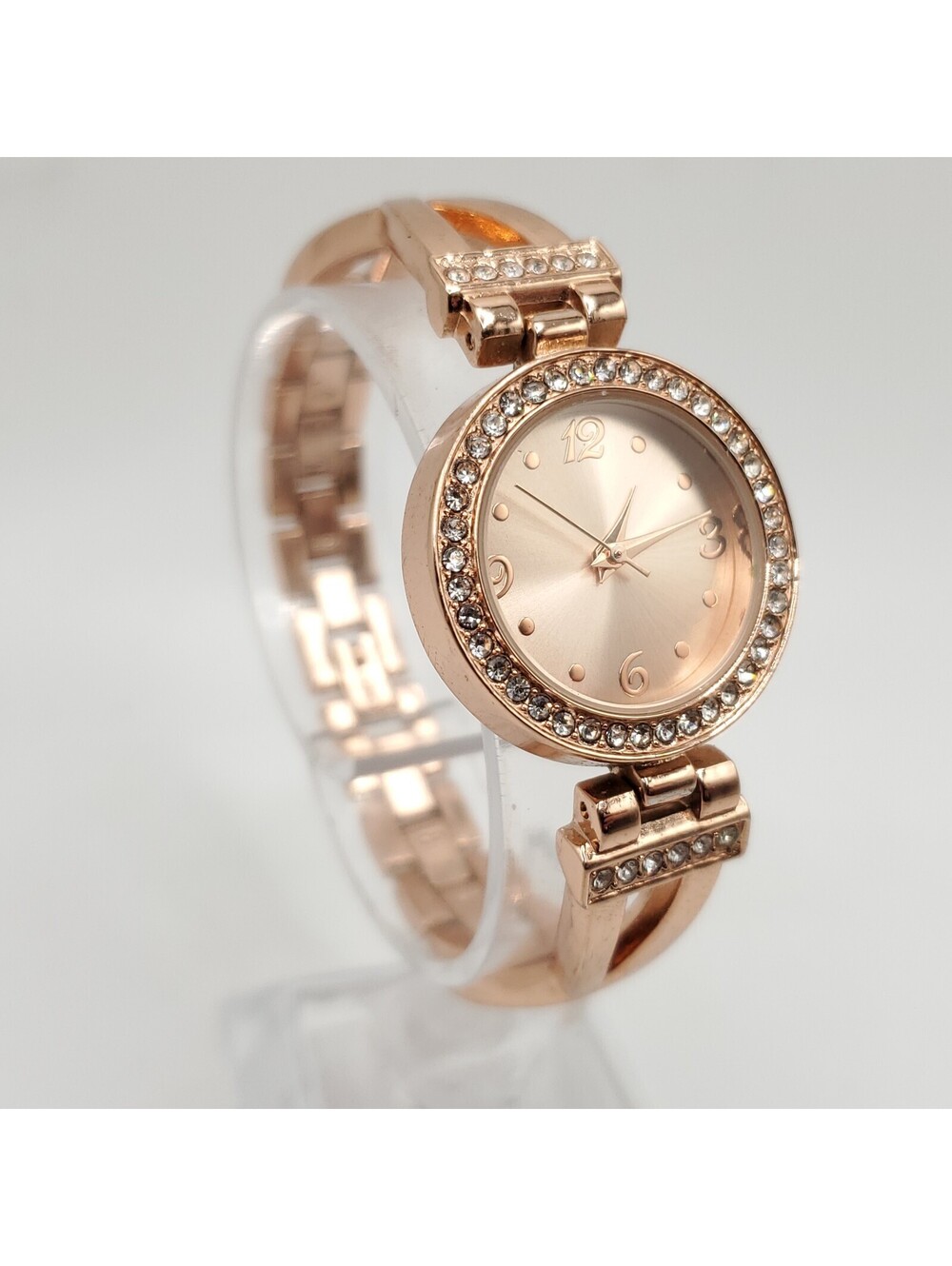 Rose Gold Rhinestone Bezel Quartz Watch Women 26mm New Battery - Picture 3 of 10
